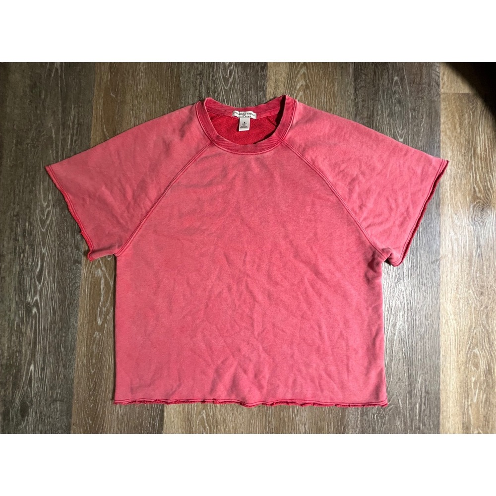 Vintage Threadz Sweatshirt Womens Medium Pink Good Raw Hem Raglan Short Sleeve